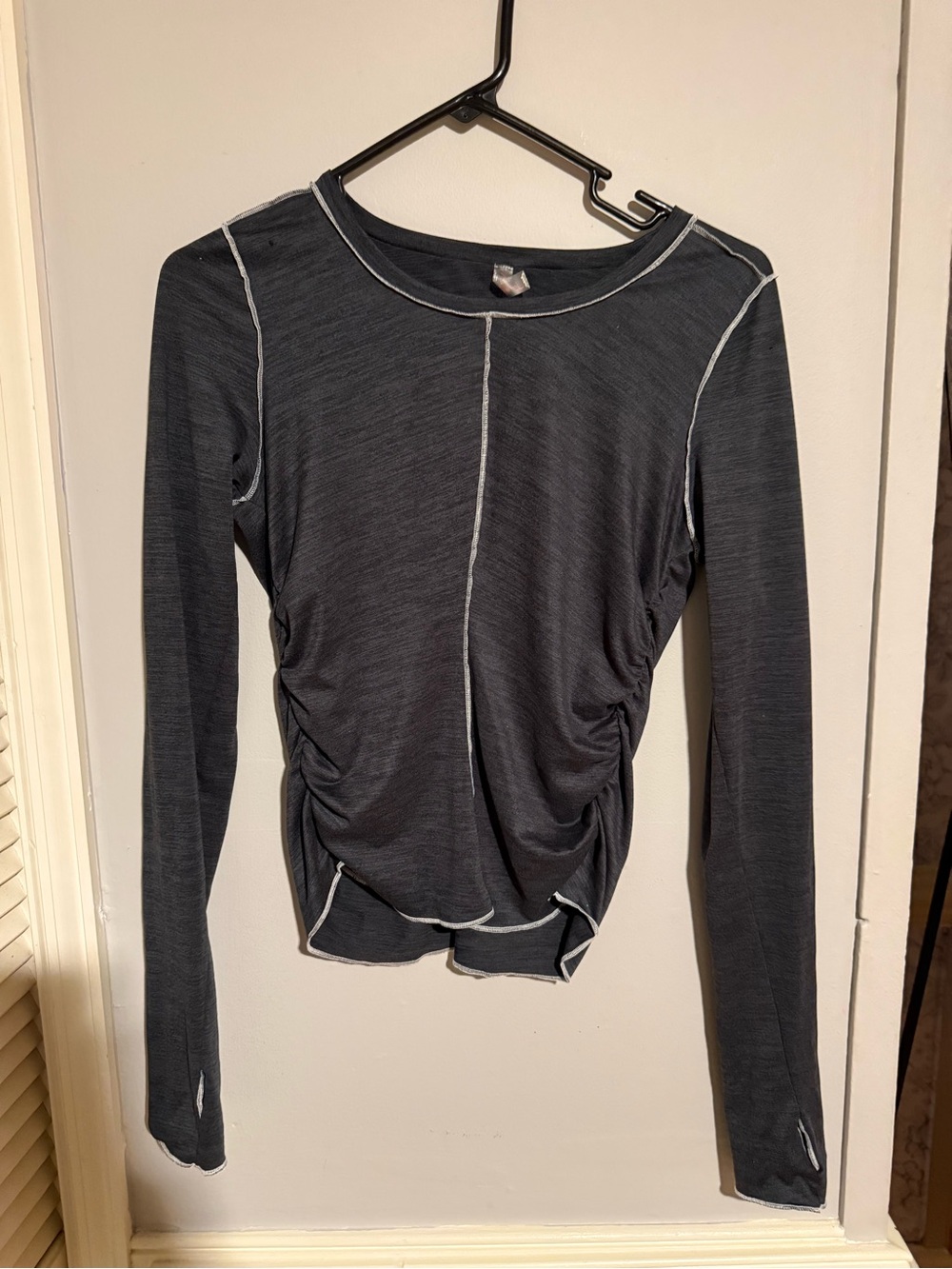FP Movement by Free People Dark Gray Long-Sleeve Ruched Seam Top